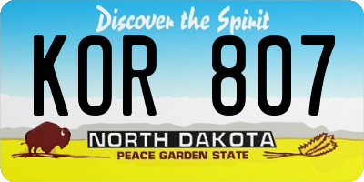 ND license plate KOR807