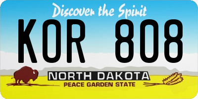 ND license plate KOR808