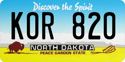 ND license plate KOR820