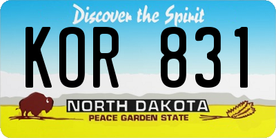 ND license plate KOR831