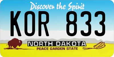 ND license plate KOR833