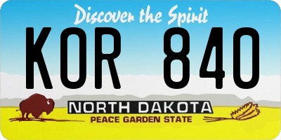 ND license plate KOR840