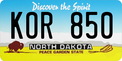 ND license plate KOR850