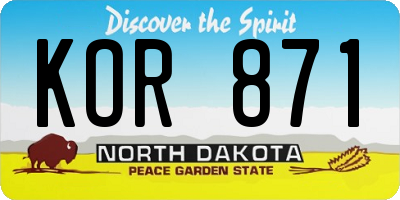 ND license plate KOR871