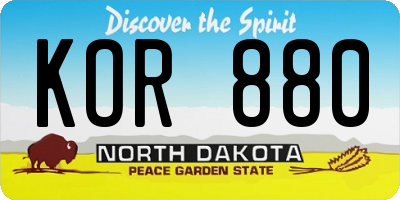 ND license plate KOR880