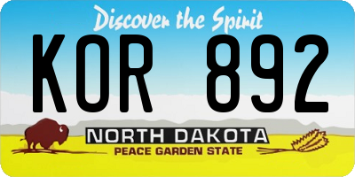ND license plate KOR892