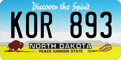ND license plate KOR893