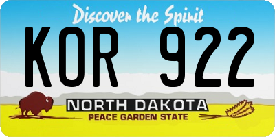 ND license plate KOR922