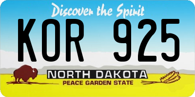 ND license plate KOR925