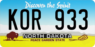 ND license plate KOR933
