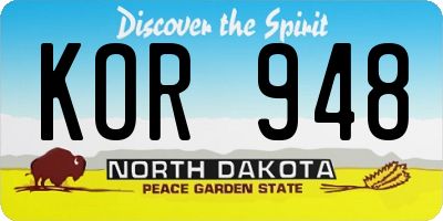 ND license plate KOR948