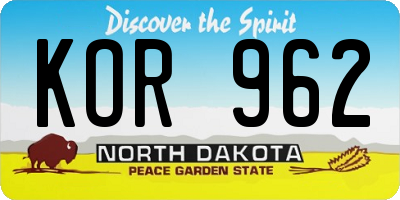 ND license plate KOR962