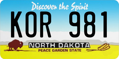 ND license plate KOR981