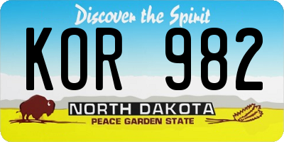 ND license plate KOR982