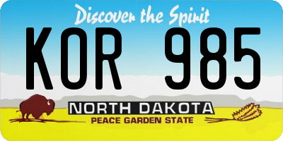 ND license plate KOR985