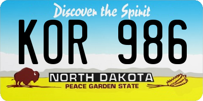 ND license plate KOR986