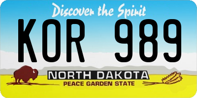 ND license plate KOR989