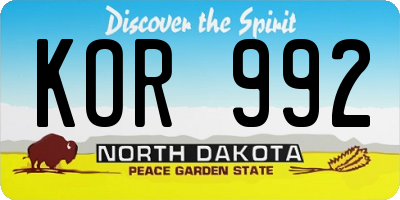 ND license plate KOR992