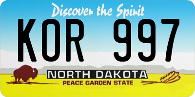 ND license plate KOR997