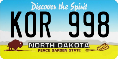 ND license plate KOR998