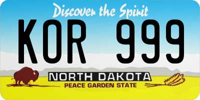 ND license plate KOR999