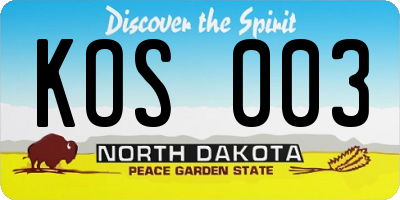 ND license plate KOS003