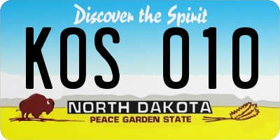 ND license plate KOS010