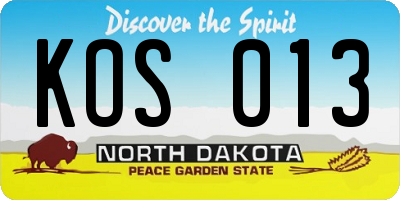 ND license plate KOS013
