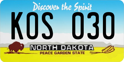 ND license plate KOS030