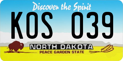ND license plate KOS039
