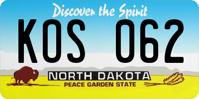 ND license plate KOS062