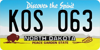 ND license plate KOS063