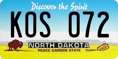ND license plate KOS072