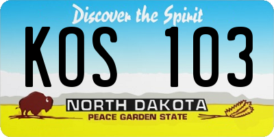 ND license plate KOS103