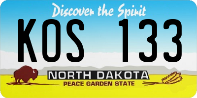 ND license plate KOS133