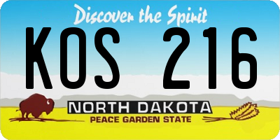 ND license plate KOS216