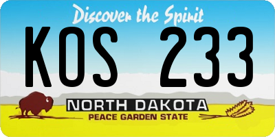 ND license plate KOS233