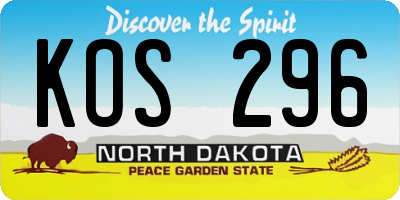 ND license plate KOS296