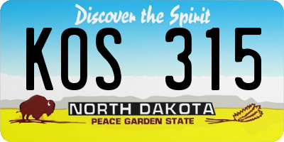 ND license plate KOS315