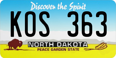 ND license plate KOS363