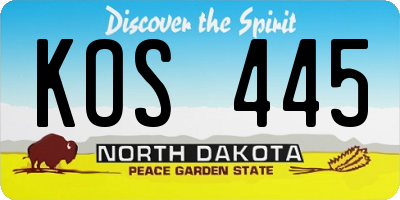 ND license plate KOS445