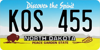 ND license plate KOS455