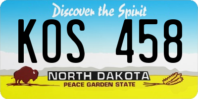 ND license plate KOS458