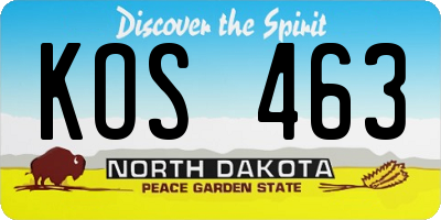 ND license plate KOS463