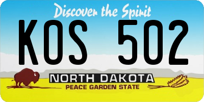 ND license plate KOS502