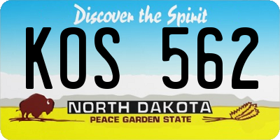 ND license plate KOS562