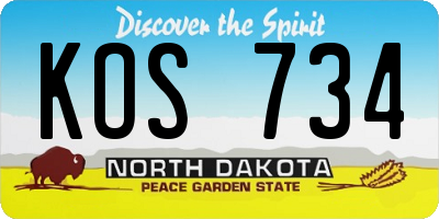 ND license plate KOS734