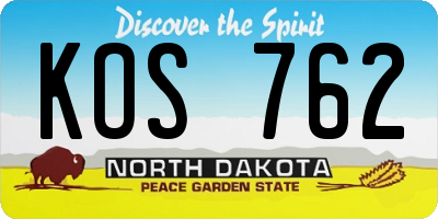 ND license plate KOS762