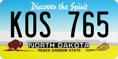 ND license plate KOS765