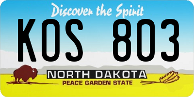 ND license plate KOS803